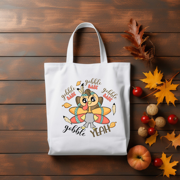 Gobble Baby Gobble Baby Gobble Baby - Thanksgiving, Fall Tote Bag - Picture 1 of 1